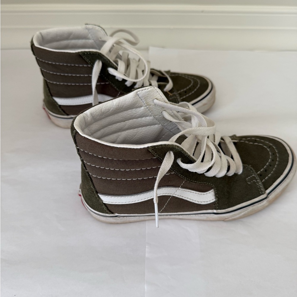 Vans High-Top Skate Sneakers in Olive Green with White Stripe